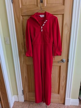 Red Hooded Jumpsuit with Toggle Details